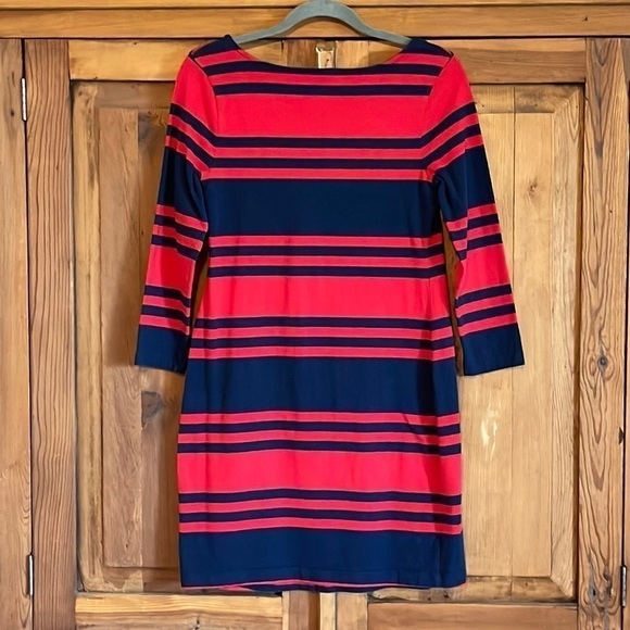 Old Navy BodyCon Red & Navy Striped Cotton Long Sleeve Mini Dress Sz. MD - Picture 2 of 9